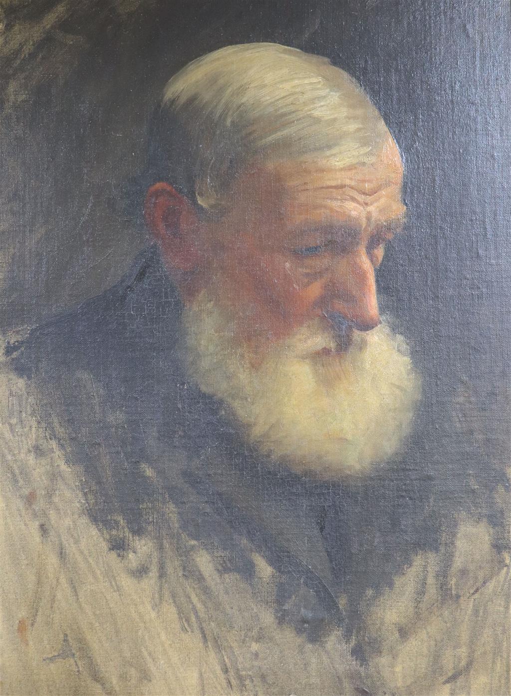 Circle of Sir Hubert von Herkomer, oil on canvas laid on board, Portrait of a bearded man, 48 x 35cm